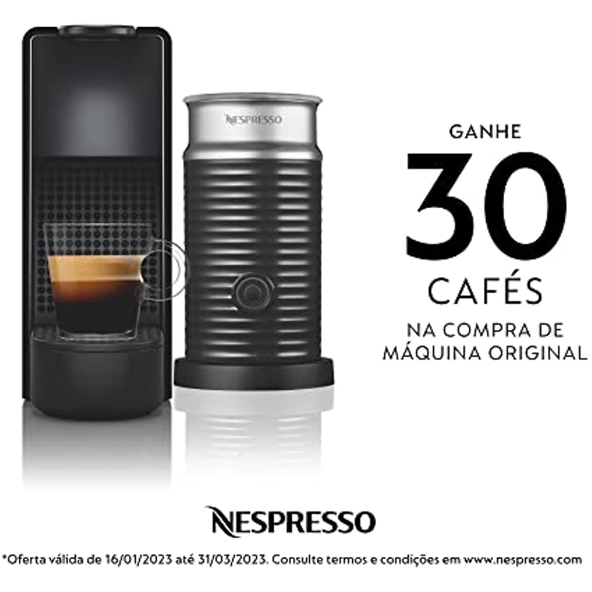 Nespresso Essenza Mini Cafeteira 220V Combo com Aeroccino, Máquina de café expresso compacta para casa, cápsula / cápsula automática Elétrica (preta)