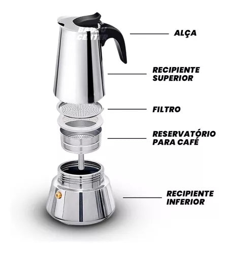 Cafeteira Italiana Aço Inox 450ml 9 Xicaras Café Original