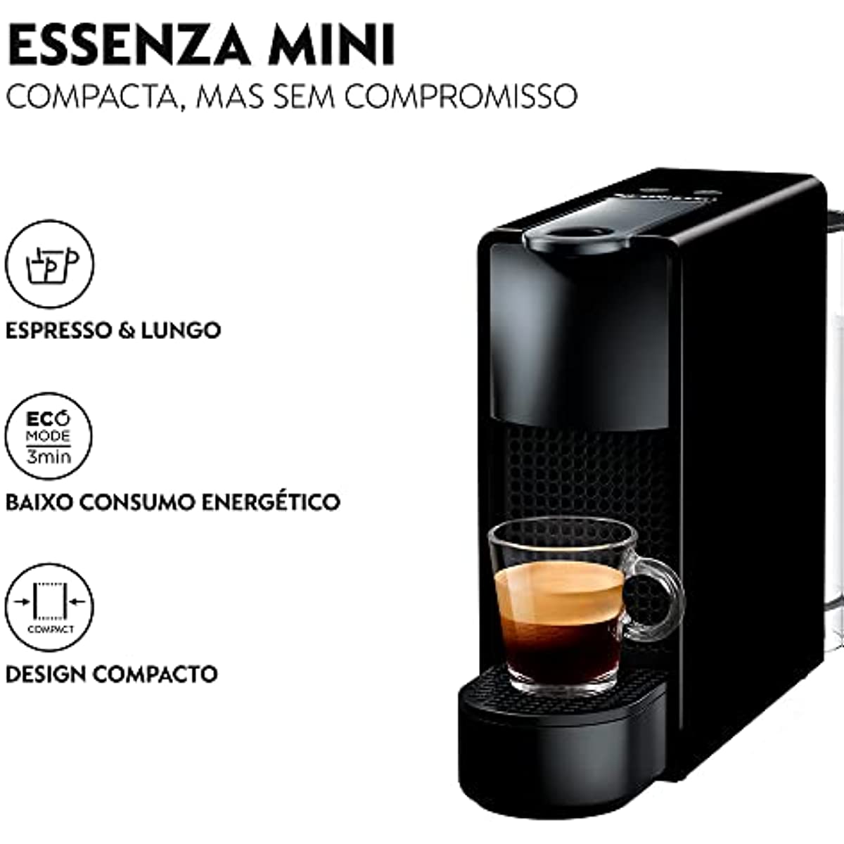 Nespresso Essenza Mini Cafeteira 220V Combo com Aeroccino, Máquina de café expresso compacta para casa, cápsula / cápsula automática Elétrica (preta)