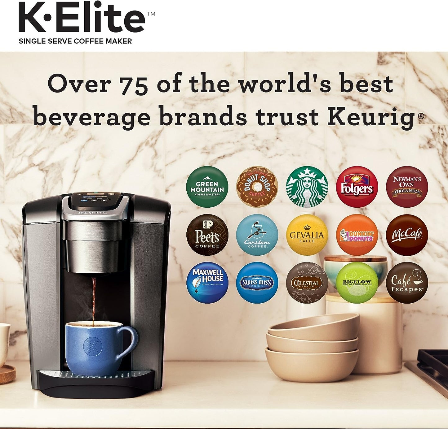 Keurig K-Elite Single-Serve K-Cup Pod Coffee Maker, Brushed Slate, 12 oz. Brew Size