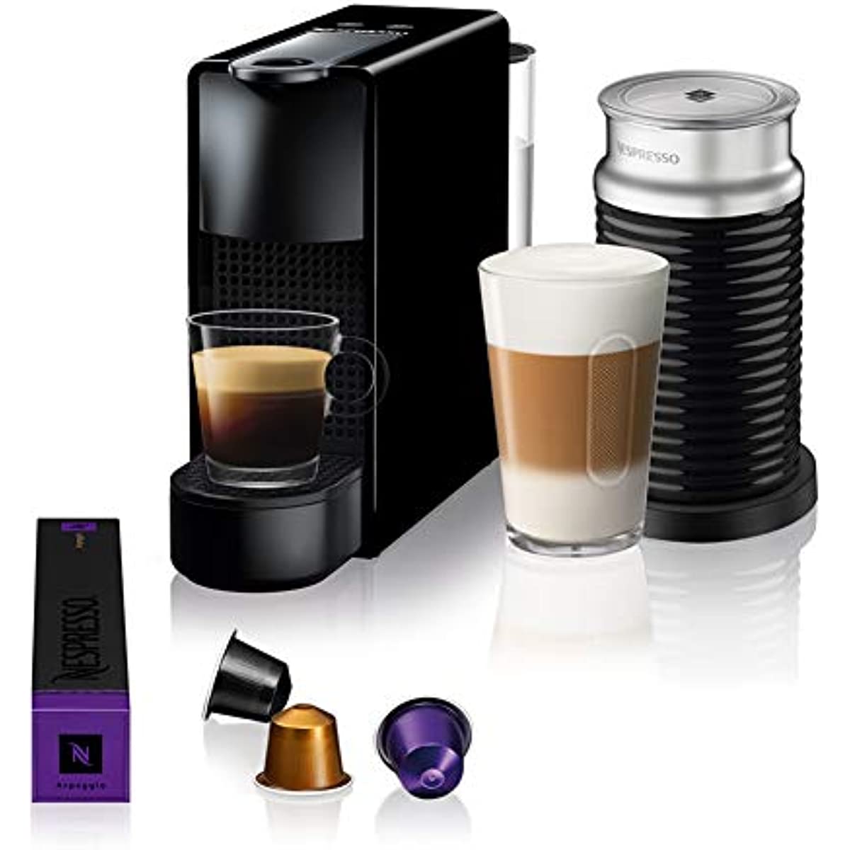 Nespresso Essenza Mini Cafeteira 220V Combo com Aeroccino, Máquina de café expresso compacta para casa, cápsula / cápsula automática Elétrica (preta)