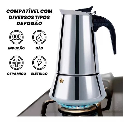 Cafeteira Italiana Aço Inox 450ml 9 Xicaras Café Original