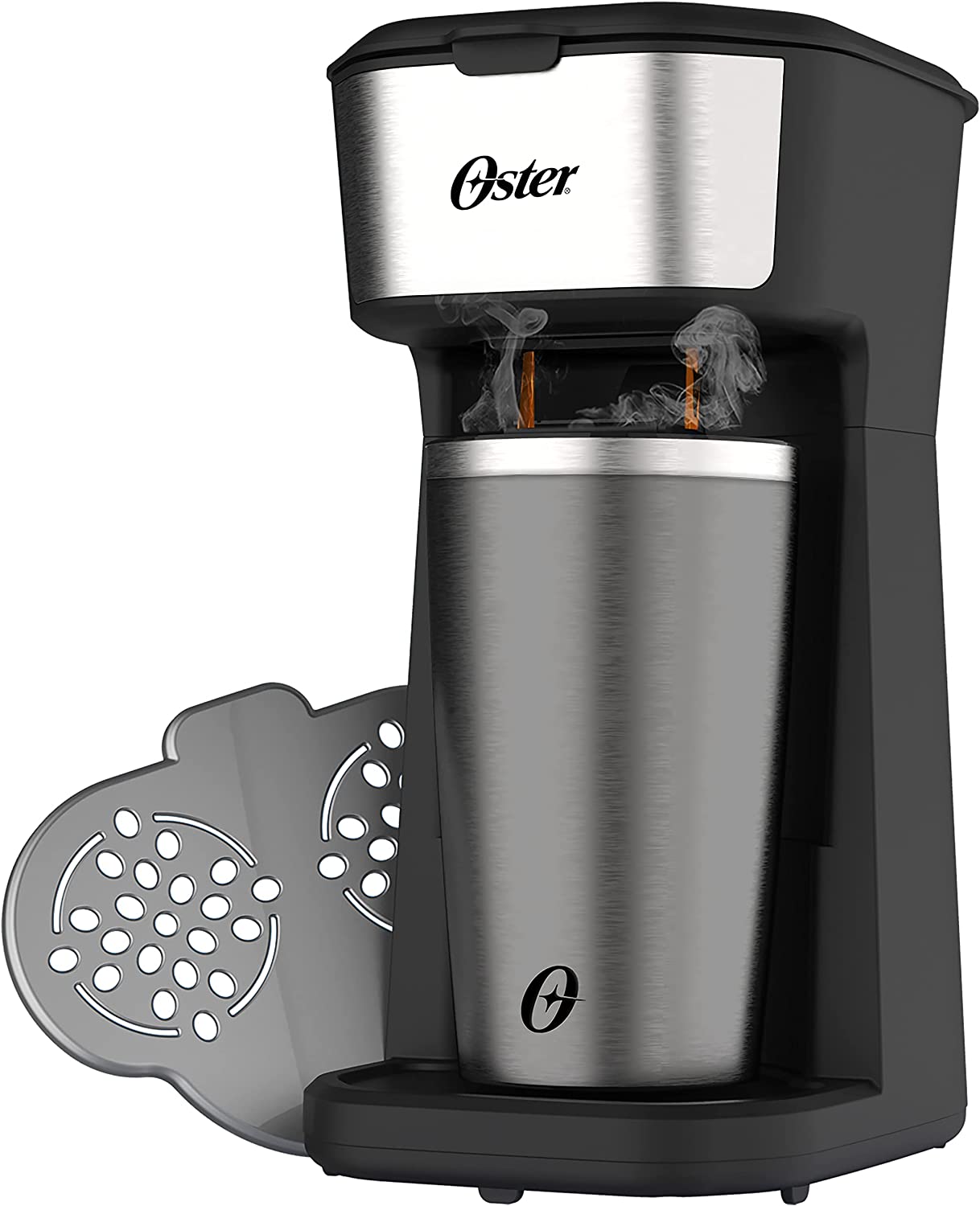 Cafeteira Oster 2Day Inox 2 em 1 com Copo Térmico, 110V, Preto/Inox, 600W, OCAF200